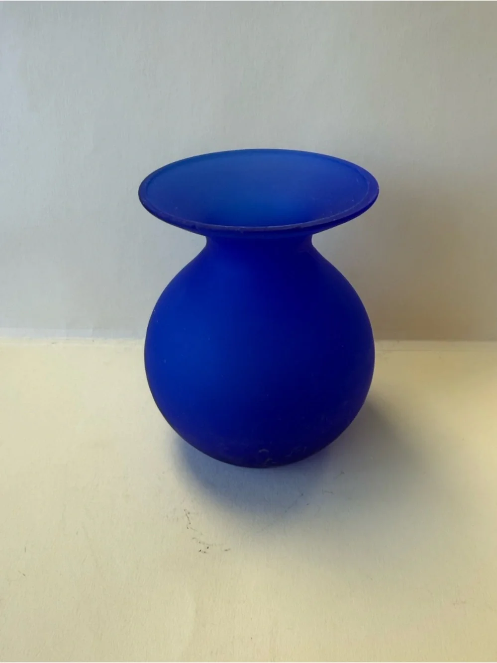 Vintage Handmade Cobalt Blue Frosted Satin Glass Small Vase. - Picture 2 of 9
